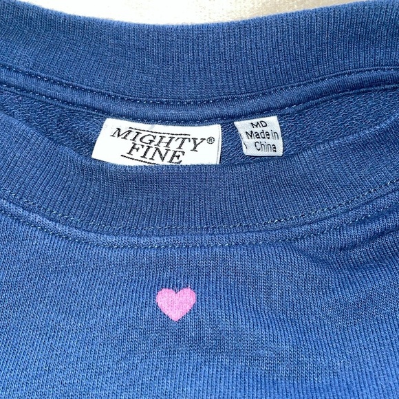 Mighty Fine Heart Pullover Blue Sweatshirt Oversized Pink Red White Hearts Med - Picture 6 of 11